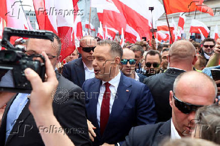 Poland's presidential candidate Nawrocki holds a march, in Warsaw