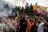Galatasaray SK celebrate winning the Turkish Super League Championship