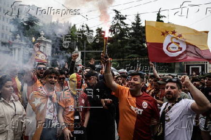 Galatasaray SK celebrate winning the Turkish Super League Championship