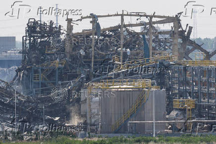 A view of the site of the chemical plant explosion in Gaomi