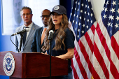 U.S. Secretary of Homeland Security Kristi Noem holds a press conference, in Los Angeles