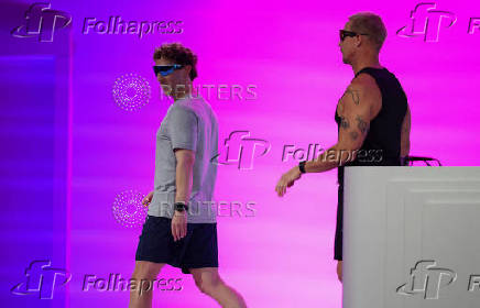 Meta CEO Mark Zuckerberg leaves the stage wearing the new Oakley Meta Vanguard glasses during the Meta Connect event in Menlo Park