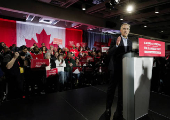 Canada's Prime Minister Mark Carney holds a Liberal Party election campaign rally in Calgary