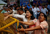 Congress party protest against country's financial crime agency in New Delhi