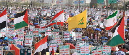 Houthi supporters protest against the USA, Israel