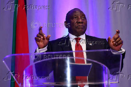FILE PHOTO: South African President Ramaphosa attends a press conference in Washington