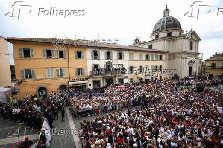 Pope Leo XIV leads the Angelus prayer in Castel Gandolfo