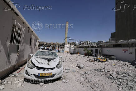 A view of the Soroka hospital complex, after it was hit by a missile fired from Iran, in Beer Sheva
