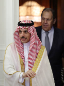 Russia's Foreign Minister Sergei Lavrov meets with Saudi Arabia's Foreign Minister Prince Faisal bin Farhan Al Saud in Moscow