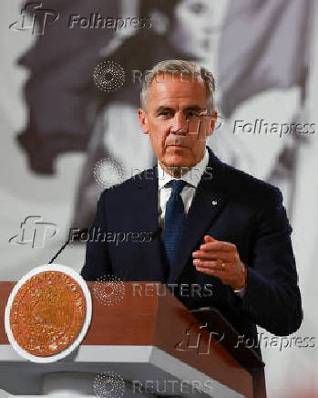 Mexican President Claudia Sheinbaum and Canadian PM Mark Carney hold a press conference, in Mexico City