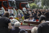 Farewell ceremony for three Ukrainian rescuers in Kyiv