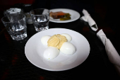 A plate with egg mayonnaise in a restaurant in Paris