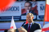 Polish presidential candidate Karol Nawrocki campaigns in Domostawa