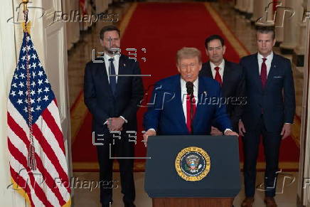 US President Donald Trump delivers an address to the nation at the White House in Washington, following U.S. strikes on Iran's nuclear facilities.