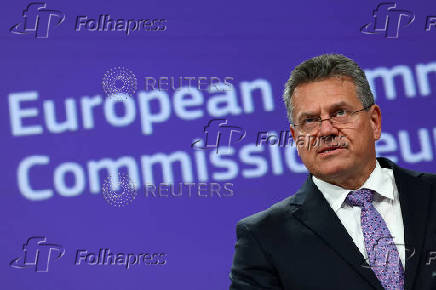 EU Trade Commissioner Sefcovic holds press conference on EU-US trade deal, in Brussels