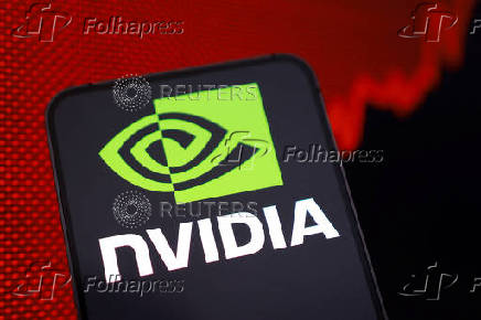 Illustration shows Nvidia logo and rising stock graph