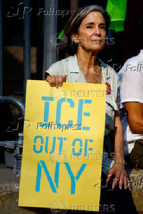 People protest against ICE outside U.S. immigration court in New York