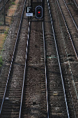 View of empty railway tracks at the Pont Cardinet train station in Paris