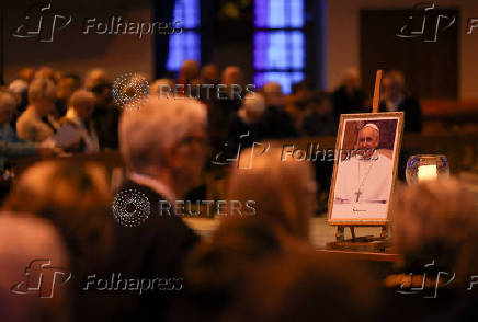 Catholics attend a Requiem Mass for Pope Francis at Liverpool Metropolitan Cathedral, following the death of Pope Francis, in Liverpool