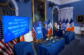 New York City Mayor Eric Adams speaks during a news conference at City Hall in New York City