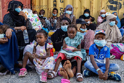 Newly-arrived migrants on the island of Crete