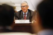 Bill Gates speaks during a meeting with Indonesian President Prabowo Subianto at the Merdeka Palace in Jakarta