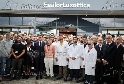 French President Macron inaugurates EssilorLuxottica laboratory in Wissous