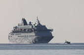 The Crown Iris, a cruise ship which will be used to assist in the departure of Israelis from Cyprus, floats off the coast of Limassol
