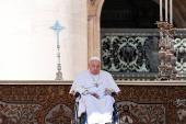 Pope Francis appears for the first time since his return to the Vatican