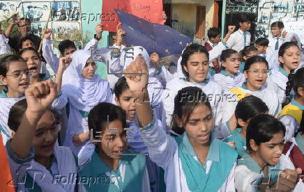 Pakistani students hold protest following India's missile strikes in Pakistan
