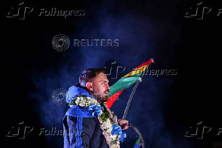 Bolivia's MAS candidate Eduardo del Castillo holds his closing campaign rally ahead of August 17 election, in La Paz