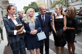 FILE PHOTO: Lawyer David Boies arrives with clients Virginia Giuffre and Annie Farmer for a hearing in the criminal case against Jeffrey Epstein, who died this month in what a New York City medical examiner ruled a suicide, at Federal Court in New York