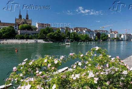 A view shows the Muenster ferry Leu on the Rhine river during the Eurovision Song Contest in Basel