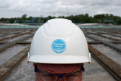 FILE PHOTO: Mogden Sewage Treatment Works, operated by Thames Water, in west London