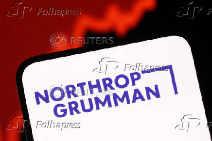 Illustration shows Northrop Grumman logo and rising stock graph