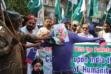 People hold protest following India's missile strikes in Pakistan