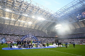 Lech Poznan team celebrate their Polish Extra League championship title
