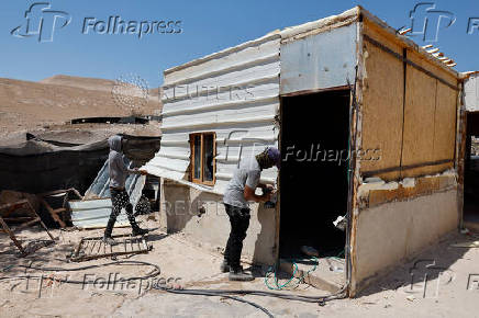 Palestinian Bedouins flee their homes, near Jericho
