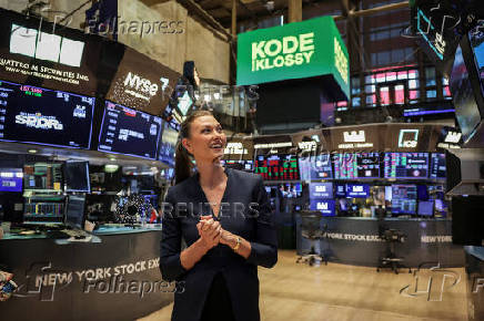 Karlie Kloss, founder of Kode With Klossy, walks on the floor at the New York Stock Exchange (NYSE) in New York City