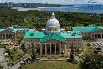 A drone view of Palau?s national Capitol Building, in Ngerulmud