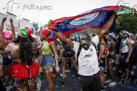 Revelers attend J'ouvert celebration on the day of the annual West Indian Day parade in the Brooklyn borough of New York