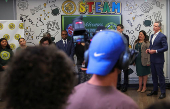 California Governor Newsom speaks at the Clinton Elementary School, in Compton