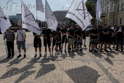 Kyiv Pride LGBTQI+ event outside foreign ministry building in Kyiv