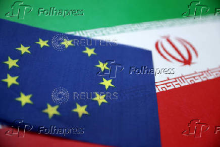 Illustration shows European Union and Iran flags