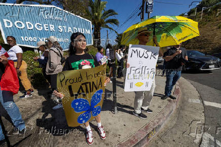 Protest against ICE trying to stage at Dodger Stadium in Los Angeles