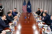U.S. Defense Secretary Pete Hegseth meets with NATO Secretary General Mark Rutte at the Pentagon in Washington