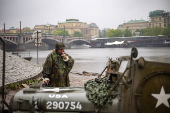 History enthusiasts participate in the 'Convoy of Liberty' in Prague