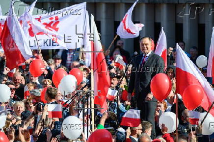 Polish presidential candidate Karol Nawrocki campaigns in Domostawa