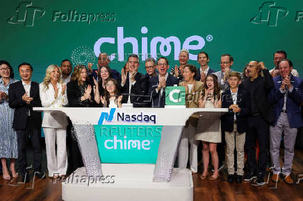 Financial technology company Chime's IPO at the Nasdaq MarketSite in New York City