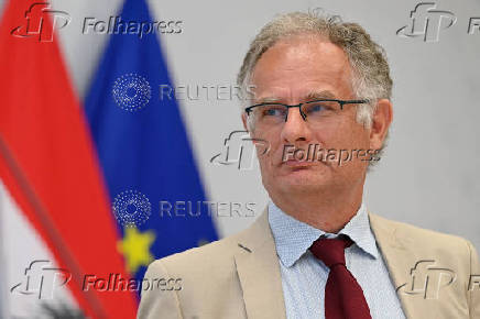 Austria's Finance Minister Markus Marterbauer holds a press conference, in Vienna